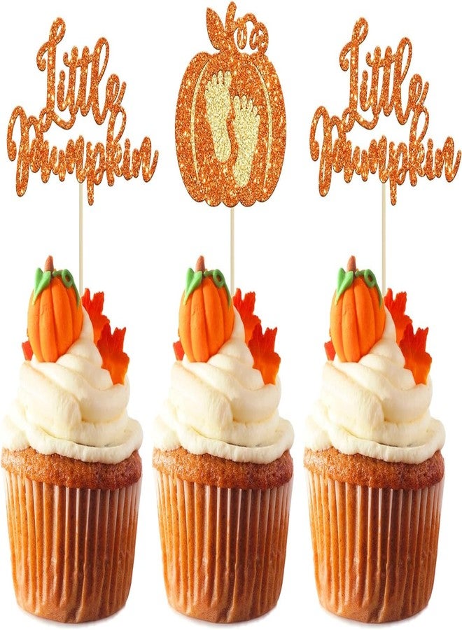 Confetti! 24-Pack Glitter Pumpkin Cupcake Toppers - Little Pumpkin Picks for Baby Showers, Kids' Birthdays, and Fall Harvest Parties - Perfect Autumn party supply Decorations - Image 1